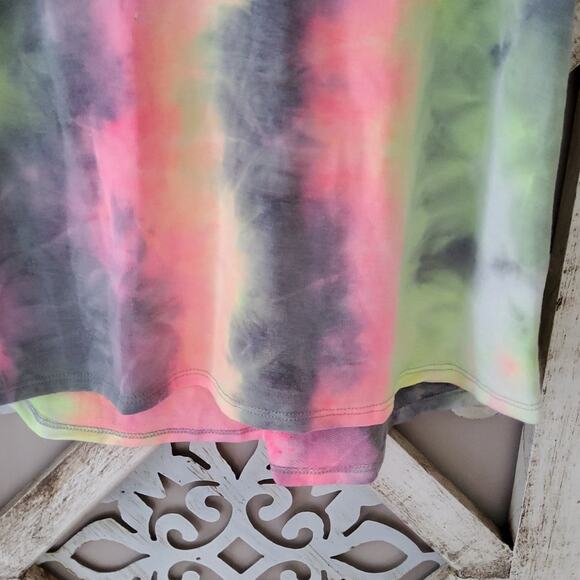Celeste Women's Soft French Terry Ruffle Relaxed Tank Top Retro Neon Tie Dye - Picture 4 of 7